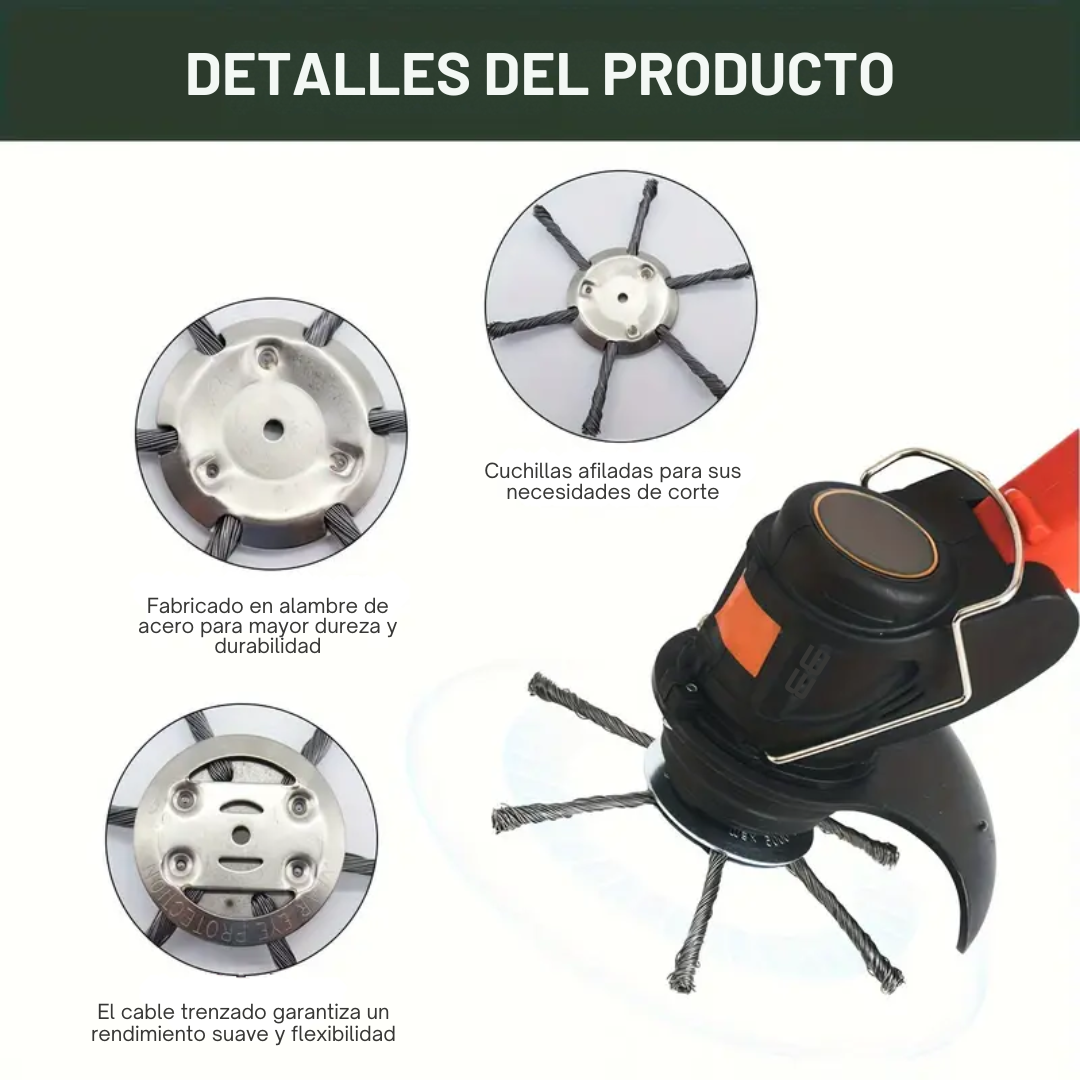 El cabezal del cortacésped tiene 6 ramas tejidas con alambre de acero resistente