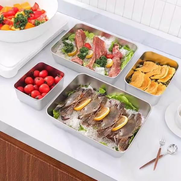 Juego de 3 cajas de acero inoxidable para alimentos