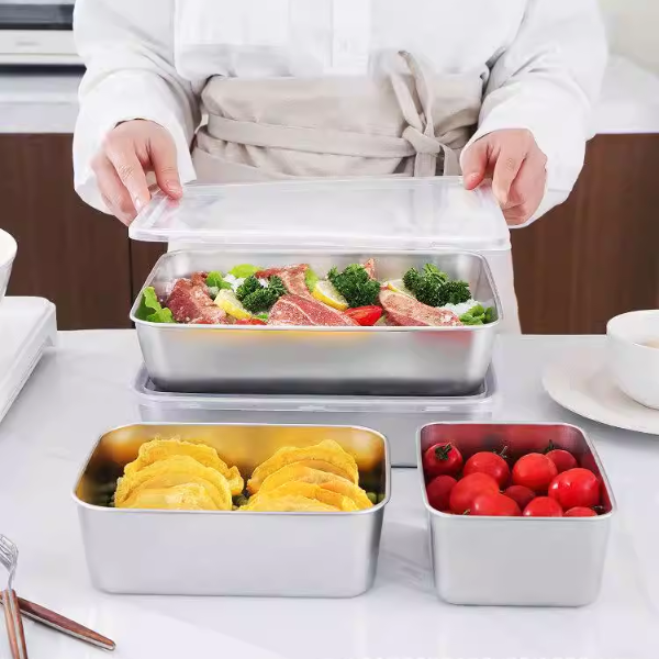 Juego de 3 cajas de acero inoxidable para alimentos